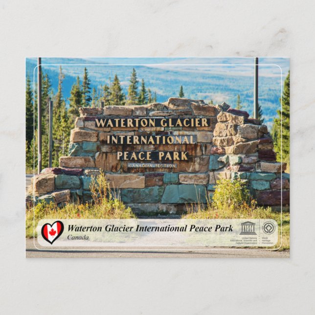 UNESCO - Waterton Glacier International Peace Park Postcard (Front)