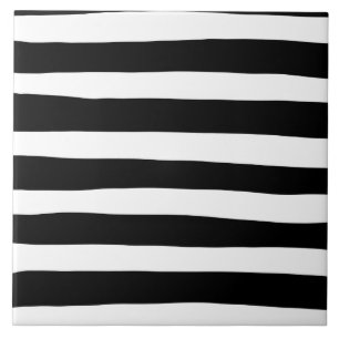 Uneven Stripes - Black and White  Ceramic Tile