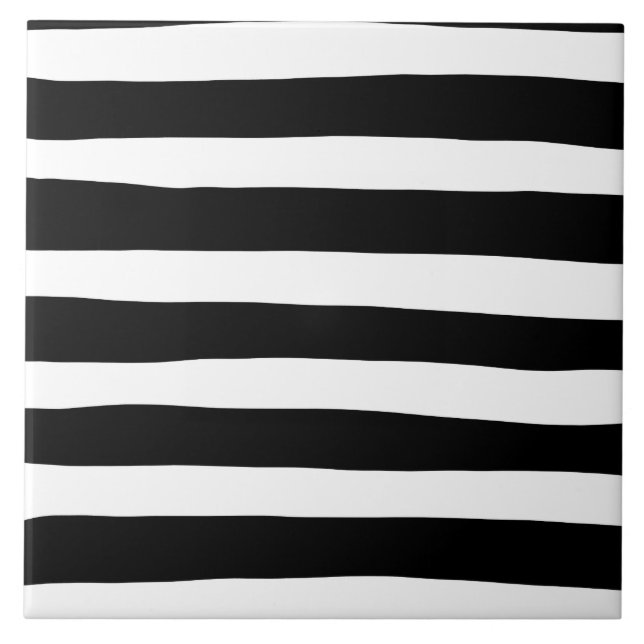 Uneven Stripes - Black and White  Ceramic Tile (Front)
