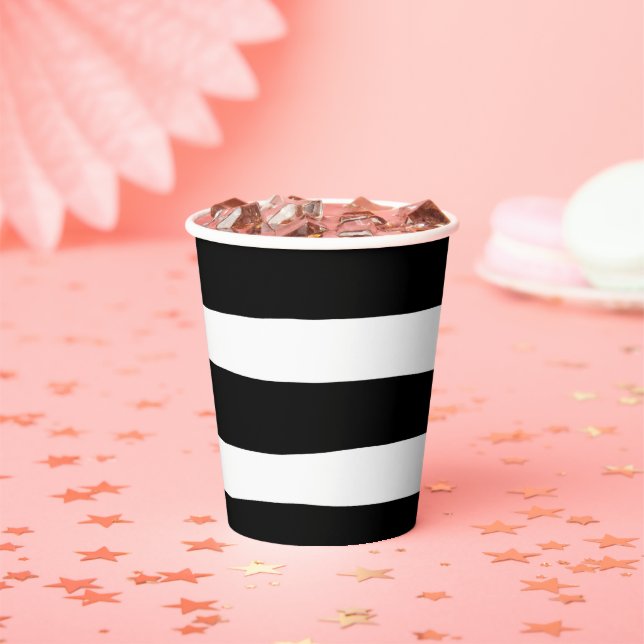 Uneven Stripes - Black and White Paper Cups (Insitu)