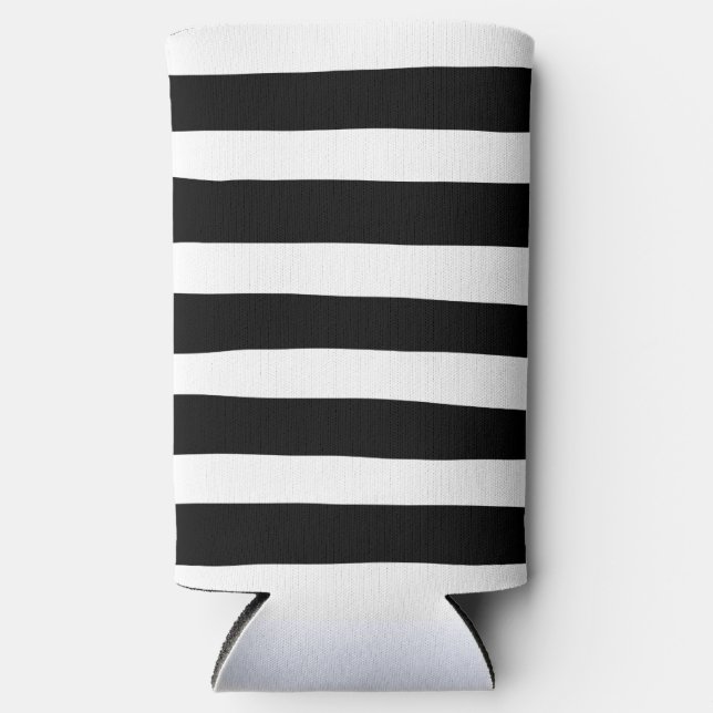 Uneven Stripes - Black and White Seltzer Can Cooler (Front)