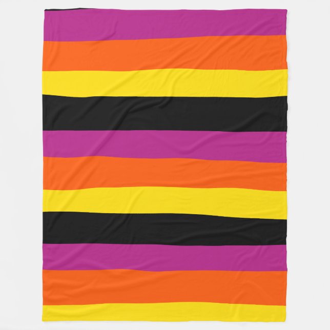 Uneven Stripes - Black, Pink, Orange and Yellow Fleece Blanket (Front)