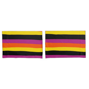 Uneven Stripes - Black, Pink, Orange and Yellow Pillowcase