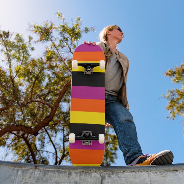 Uneven Stripes - Black, Pink, Orange and Yellow Skateboard (Outdoor 1)