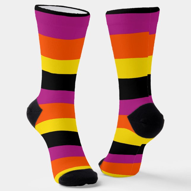 Uneven Stripes - Black, Pink, Orange and Yellow Socks (Angled)