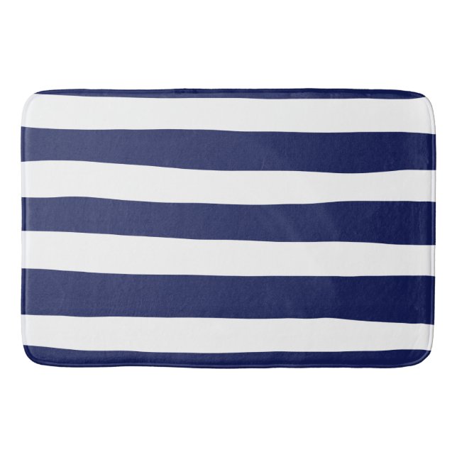 Uneven Stripes - Blue and White Bath Mat (Front)