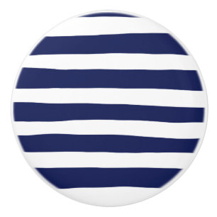Uneven Stripes - Blue and White Ceramic Knob