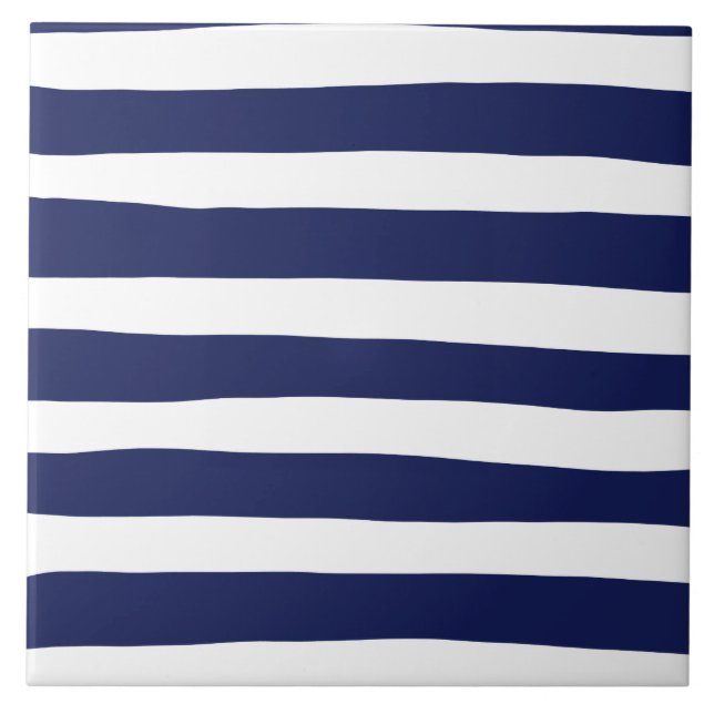 Uneven Stripes - Blue and White Ceramic Tile (Front)