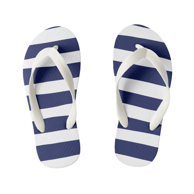 Uneven Stripes - Blue and White Kid's Thongs (Footbed)