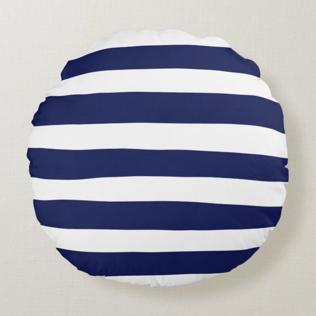 Uneven Stripes - Blue and White Round Cushion (Front)