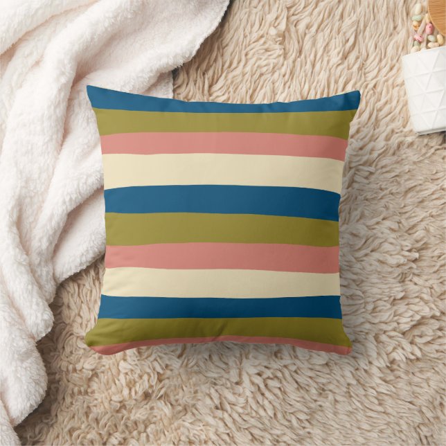 Uneven Stripes - Blue, Olive Green, Pink and Cream Cushion (Blanket)