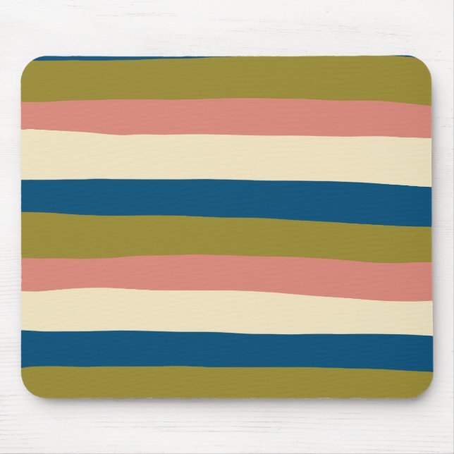 Uneven Stripes - Blue, Olive Green, Pink and Cream Mouse Pad (Front)
