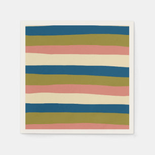 Uneven Stripes - Blue, Olive Green, Pink and Cream Napkin