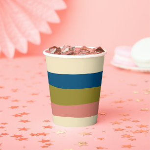 Uneven Stripes - Blue, Olive Green, Pink and Cream Paper Cups