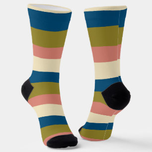 Uneven Stripes - Blue, Olive Green, Pink and Cream Socks