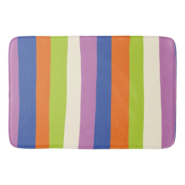 Uneven Stripes - Blue, Orange, Purple, Green, and  Bath Mat (Front)