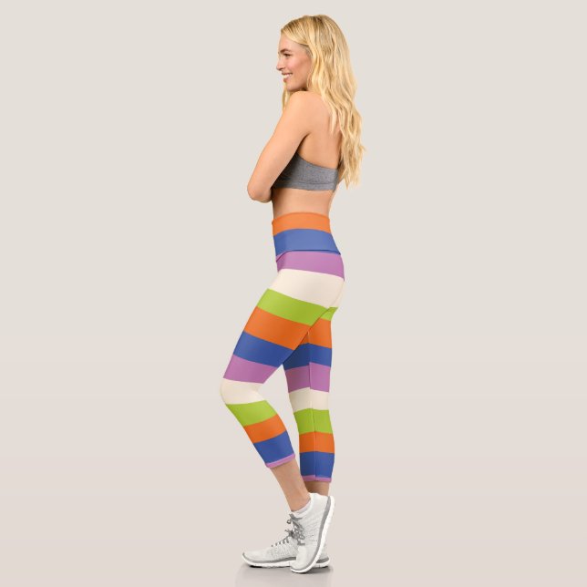Uneven Stripes - Blue, Orange, Purple, Green, and  Capri Leggings (Left)