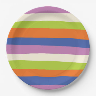 Uneven Stripes - Blue, Orange, Purple, Green, and  Paper Plate