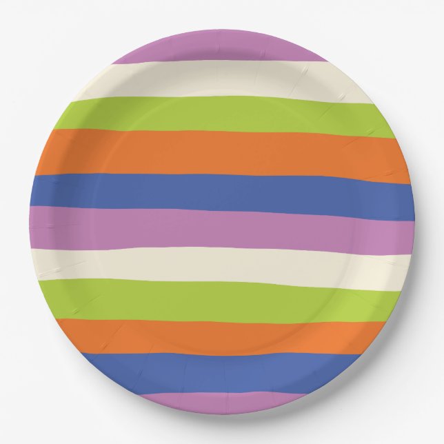 Uneven Stripes - Blue, Orange, Purple, Green, and  Paper Plate (Front)