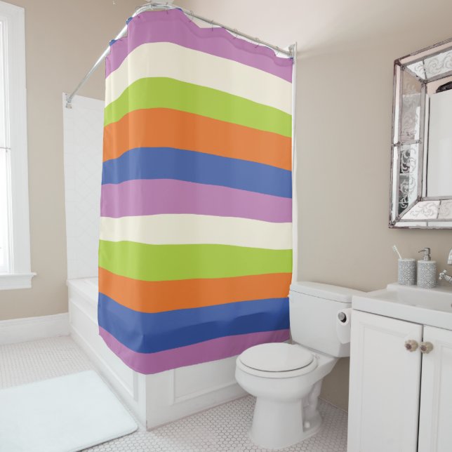 Uneven Stripes - Blue, Orange, Purple, Green, and  Shower Curtain (In Situ)