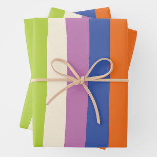 Uneven Stripes - Blue, Orange, Purple, Green, and  Wrapping Paper Sheet
