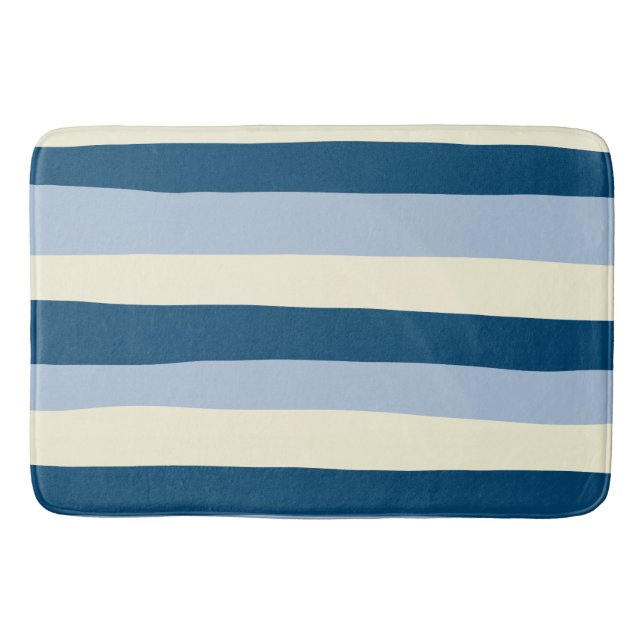 Uneven Stripes - Dark Blue, Light Blue and Cream Bath Mat (Front)