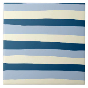 Uneven Stripes - Dark Blue, Light Blue and Cream Ceramic Tile