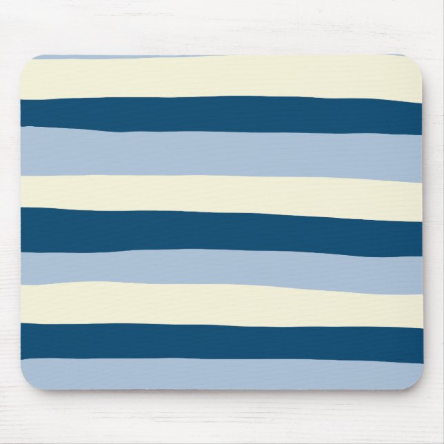 Uneven Stripes - Dark Blue, Light Blue and Cream Mouse Pad (Front)