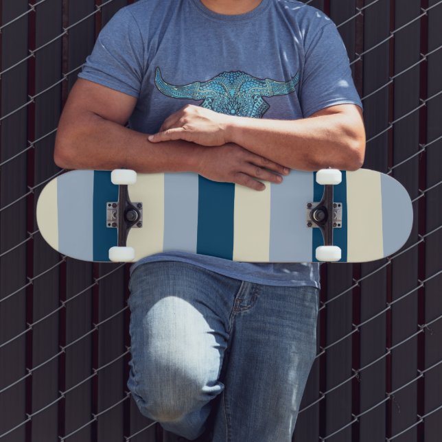 Uneven Stripes - Dark Blue, Light Blue and Cream Skateboard (Outdoor 3)
