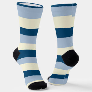 Uneven Stripes - Dark Blue, Light Blue and Cream Socks