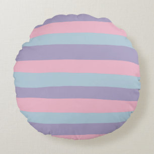 Uneven Stripes in Blue, Pink, and Lilac Round Cushion
