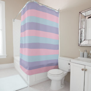 Uneven Stripes in Blue, Pink, and Lilac Shower Curtain
