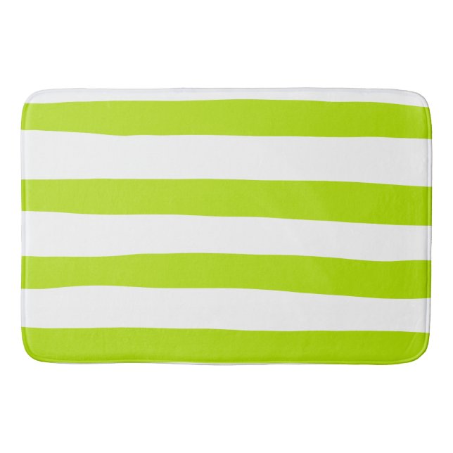 Uneven Stripes in Lime Green and White Bath Mat (Front)