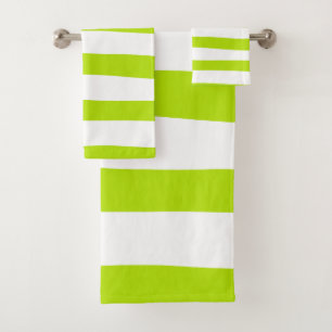 Uneven Stripes in Lime Green and White Bath Towel Set