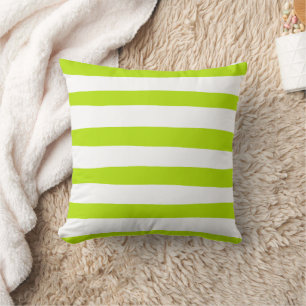 Uneven Stripes in Lime Green and White Cushion