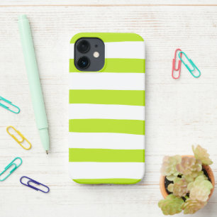 Uneven Stripes in Lime Green and White iPhone 12 Mini Case