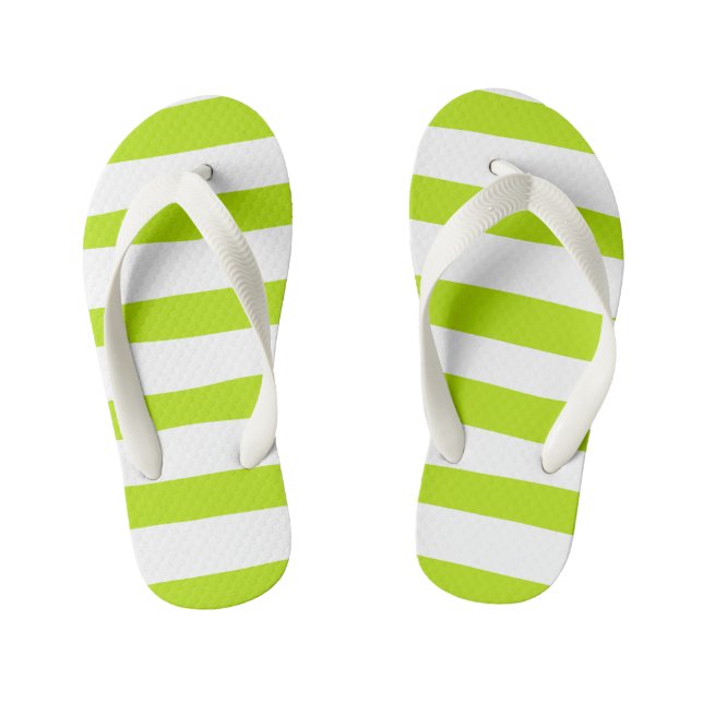 Uneven Stripes in Lime Green and White Kid's Thongs (Footbed)