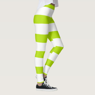 Uneven Stripes in Lime Green and White Leggings