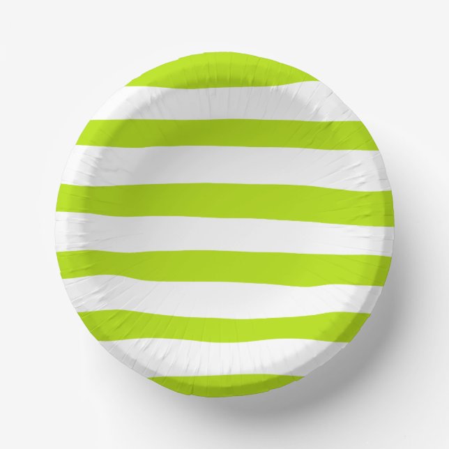 Uneven Stripes in Lime Green and White Paper Plate (Front)
