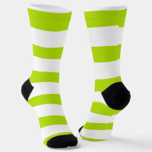 Uneven Stripes in Lime Green and White Socks