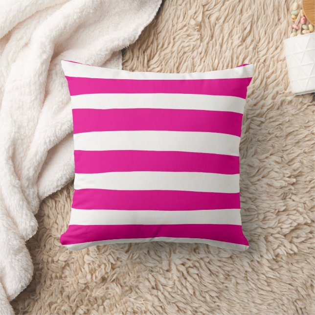 Uneven Stripes in Magenta and White  Cushion (Blanket)