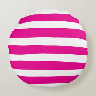 Uneven Stripes in Magenta and White Round Cushion