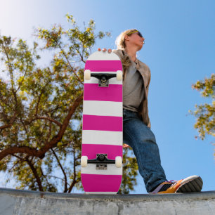 Uneven Stripes in Magenta and White  Skateboard