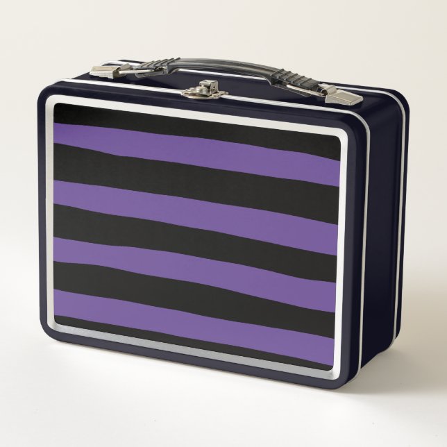 Uneven Stripes in Purple and Black Metal Lunch Box (Front)