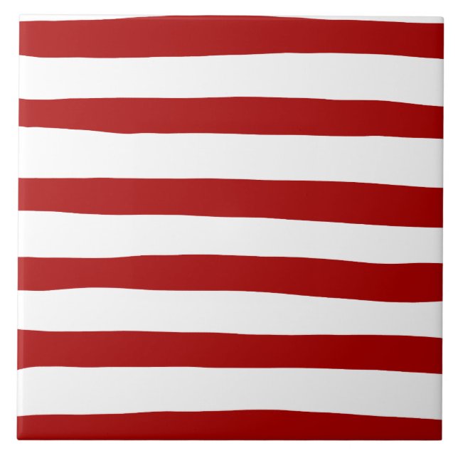 Uneven Stripes in Red and White Ceramic Tile (Front)