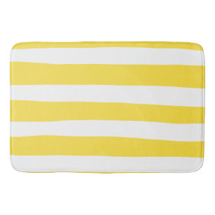 Uneven Stripes - Lemon Yellow and White Bath Mat