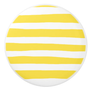 Uneven Stripes - Lemon Yellow and White Ceramic Knob