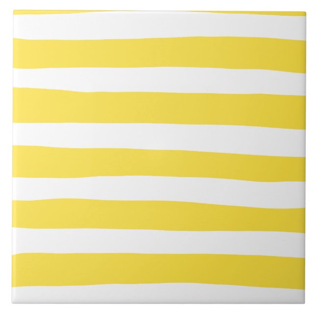 Uneven Stripes - Lemon Yellow and White Ceramic Tile (Front)