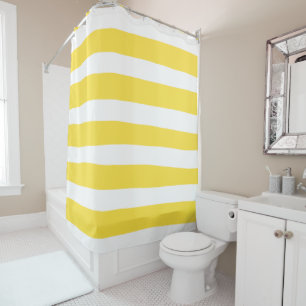 Uneven Stripes - Lemon Yellow and White Shower Curtain