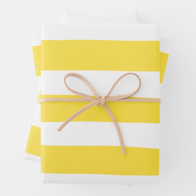 Uneven Stripes - Lemon Yellow and White Wrapping Paper Sheet (In situ)